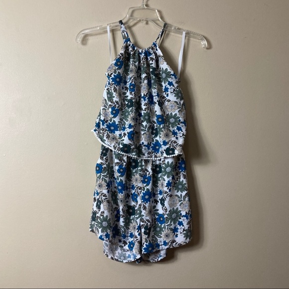 Loft Beach Blue Floral Halter Neck Romper - Picture 2 of 7